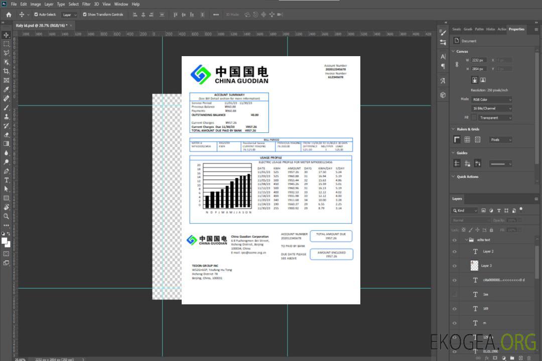 Facture commerciale du service public d'électricité de China Guodian Corporation, SCR template